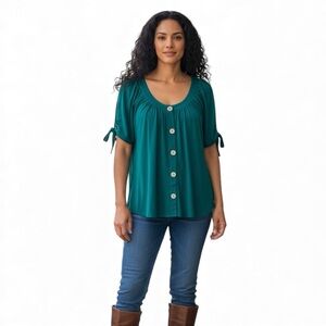 89th & Madison Women's, Teal Blouse Short Sleeves that tie. Size XL. NWT.